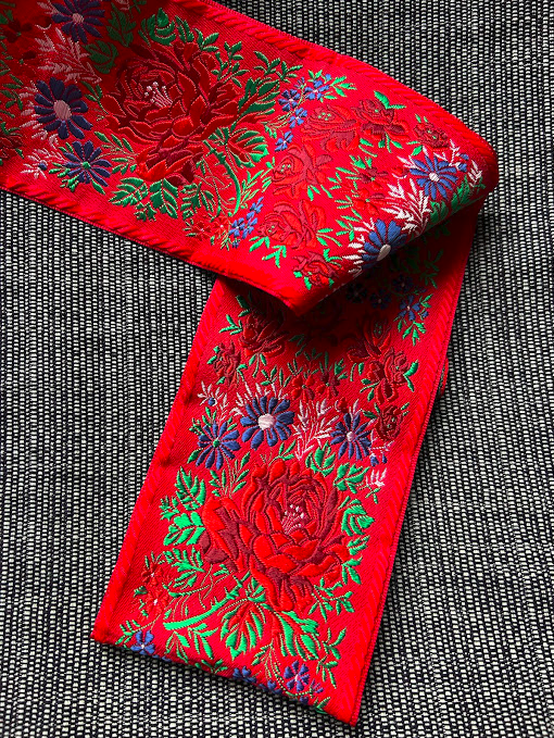 Red Wide Czech Floral Ribbon — ThreadWritten